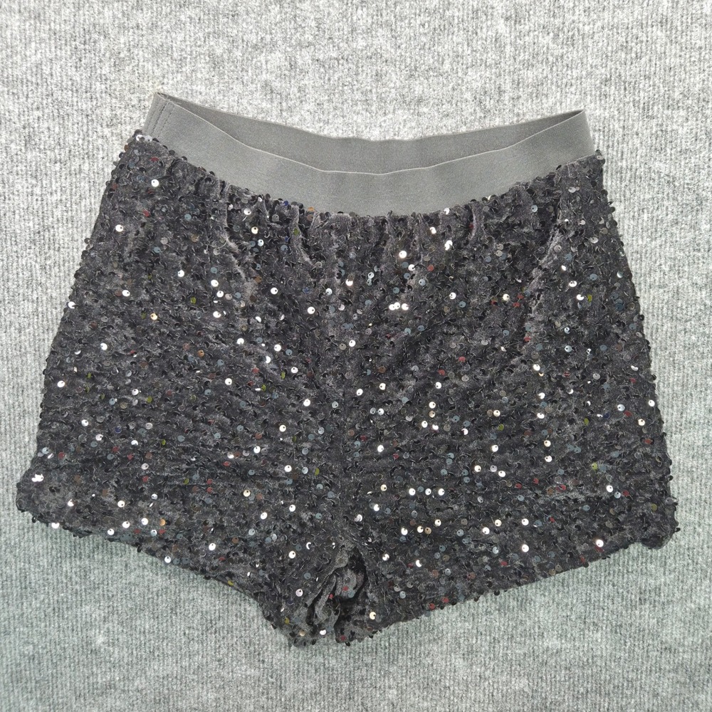 Sequin Shorts Womens Medium Black Polyester Festival High Waist Disco